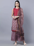 Myshka Women Multicoloured Embroidered Panelled Kurti with Palazzos With Dupatta - Distacart