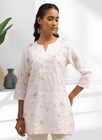 Joban Fashion Off White Linen Embroidered Readymade Cord Set - Distacart