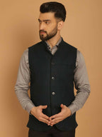 Even Apparels Pure Wool Nehru Jacket - Green