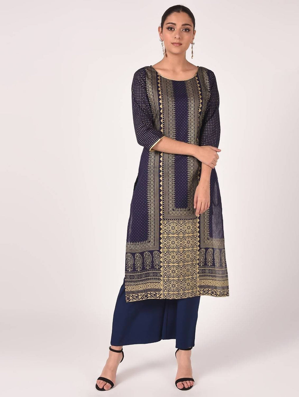 Cheera Hand Block Print Navy Color Straight Kurta