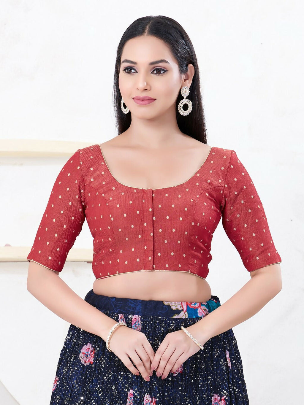 Joban Fashion Red Tissue Elbow Sleeveless Front Open Blouse