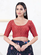 Joban Fashion Red Tissue Elbow Sleeveless Front Open Blouse