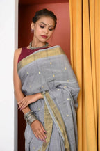 Very Much Indian Handloom Grey Cotton Paithani With Radha Krishna Pallu - Distacart
