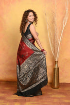 Very Much Indian Modal Silk Ajrakh Handblock Printed Natural Dyes With Designer Border Saree - Red