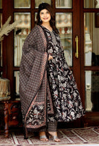 Miravan Women's Embroidered Multi Colour Anarkali Kurta With Palazzo And Dupatta