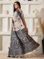 Shree Shyam Fashion Linen Cotton Black & Cream Saree - Distacart
