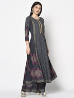 Aniyah Rayon Dark Grey Color Block Print Anarkali Kurta (AN-200K)