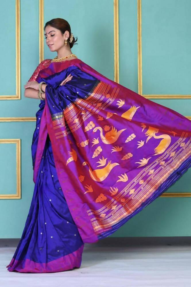 Very Much Indian Handloom Pure Silk Dark Violet Muniya Border Paithani - Distacart