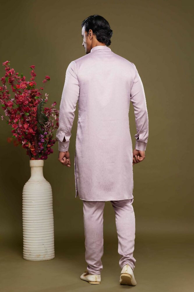 Raivat Ethnic Art Banarasi Silk Thread Work Kurta Pajama In Onion Pink Colour