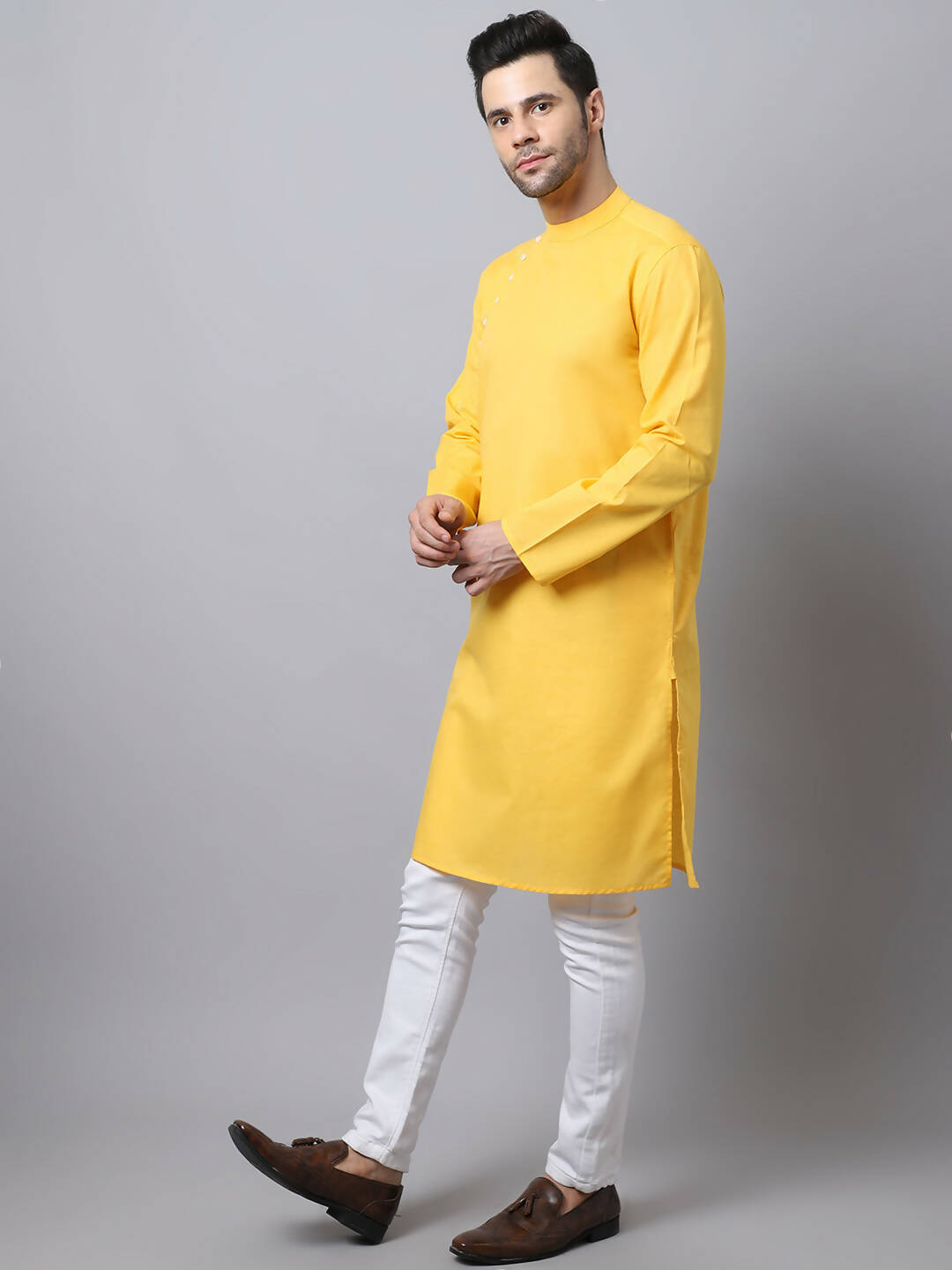 Even Apparels Yellow Pure Cotton Men's Kurta With Side Placket - Distacart