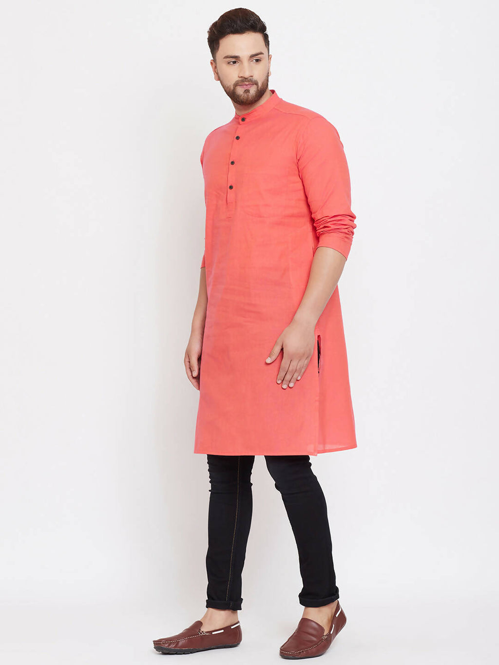 Even Apparels Red Pure Cotton Men's Kurta With Band Collar - Distacart