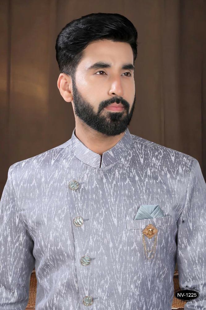 Joban Fashion Men's Grey Woven Jacquard Kurta with Pyjama
