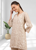 Joban Fashion Beige Linen Embroidered Readymade Cord Set - Distacart