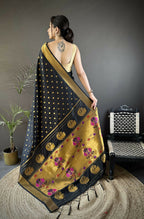 Joban Fashion Black Polka Dot Lichi Silk Paithani Silk Saree - Distacart