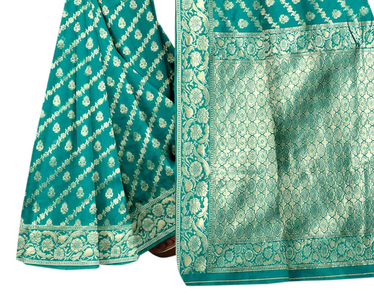 Vamika Weaving Banarasi Jacquard Rama Green Saree - Distacart
