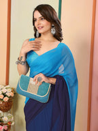 Blue Georgette Pedding Color Printed Ready To Wear Saree - Aalaya