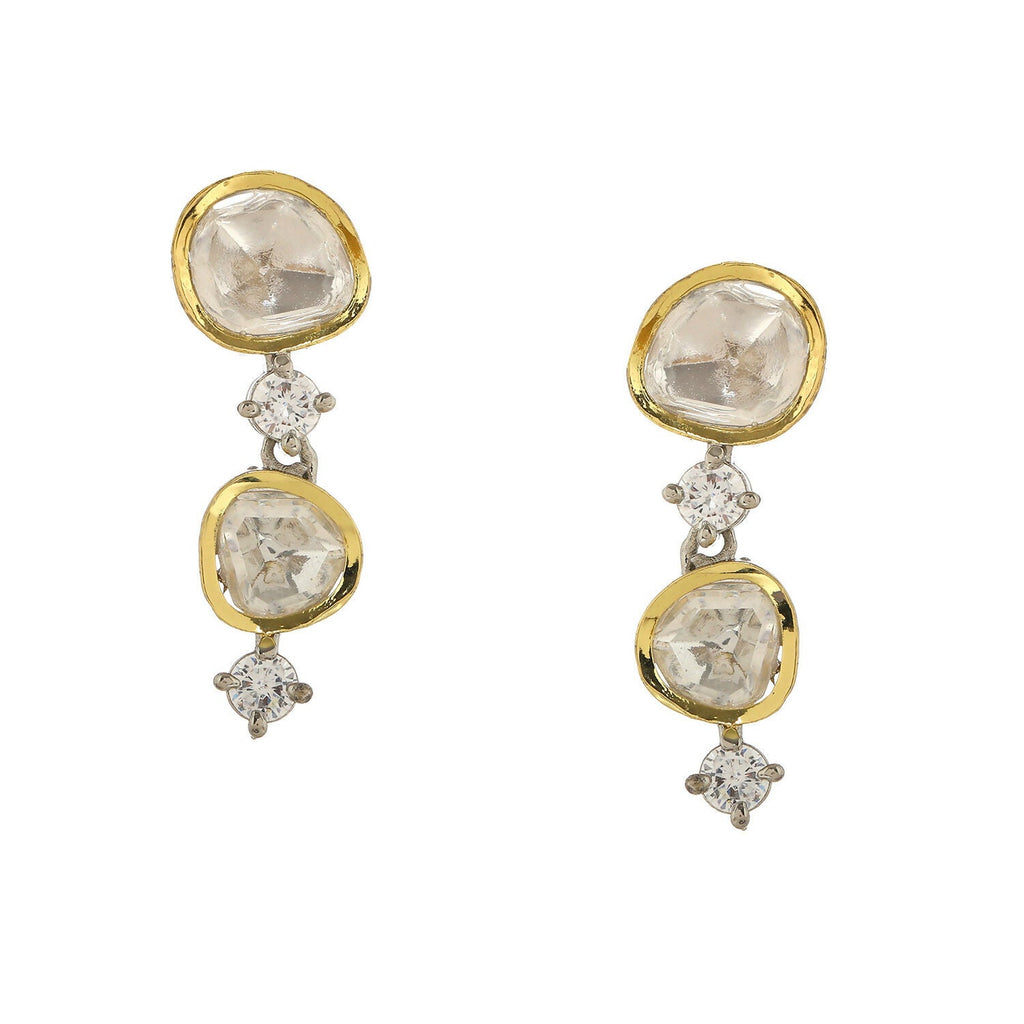 Kundan and Diamond Earrings (Silver) - Ruby Raang - Distacart