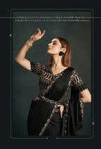 Black Satin Silk Crepe Cord Sequence & Thread Embroidered & Stone Work Saree - Moh-Manthan Royal Enigma