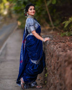DEIANA'S Beautiful Designer Golden zari Soft Lichi Silk Saree - Blue