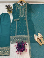 Teeya Creation Teal Color Faux Georgette Embroidery Work Party Wear Salwar Suit - Distacart