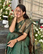 DEIANA'S Beautiful Designer Golden zari Soft Lichi Silk Saree - Green