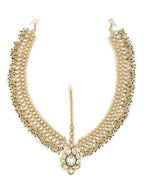 Gold-Plated Green White Kundan-Studded Beaded Matha Patti - Ruby Raang - Distacart