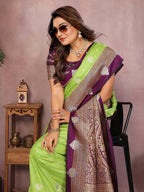 Aastha Fashion Parrot Green Silk Sarees Weaving Saree - Distacart
