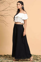 Juniper Women Black Rayon Solid Flared Palazzo