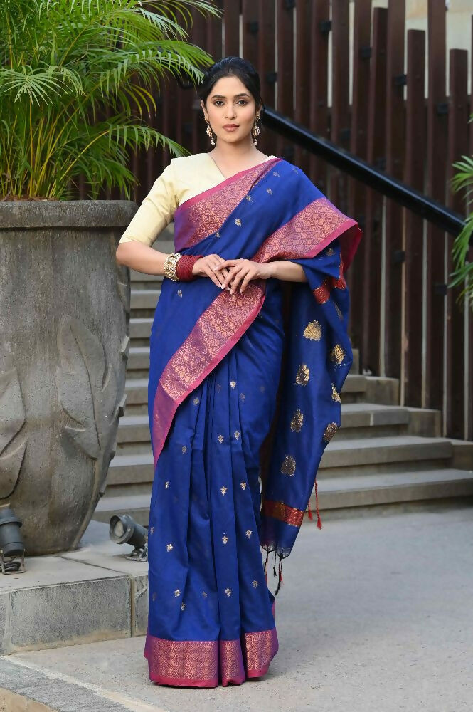Beatitude Blue Cotton Banarasi Saree