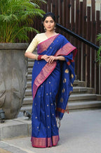 Beatitude Blue Cotton Banarasi Saree