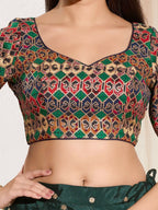 Joban Fashion Navy Blue Brocade Padded Blouse With Sweetheart Neck Elbow Sleeves - Distacart