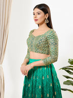 Joban Fashion Green Multi Silk Padded Blouse With Sweetheart Neck 3/4 Sleeves - Distacart