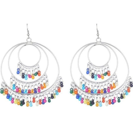 MS Fashion India Multi Color Silver Chandbali Alloy Multi Layer Earrings