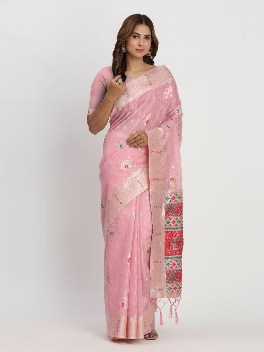 Shree Shyam Fashion Linen Cotton Light Pink Saree - Distacart