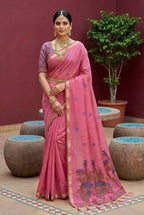 Vastranavya Pink Muga Cotton Meenakari & Azarakh Pallu Saree with Contrast Blouse - Distacart