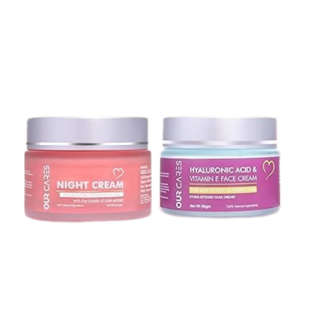 Our Cares Moisturizer With Hyaluronic Acid Vitamin E + Night Cream - Combo