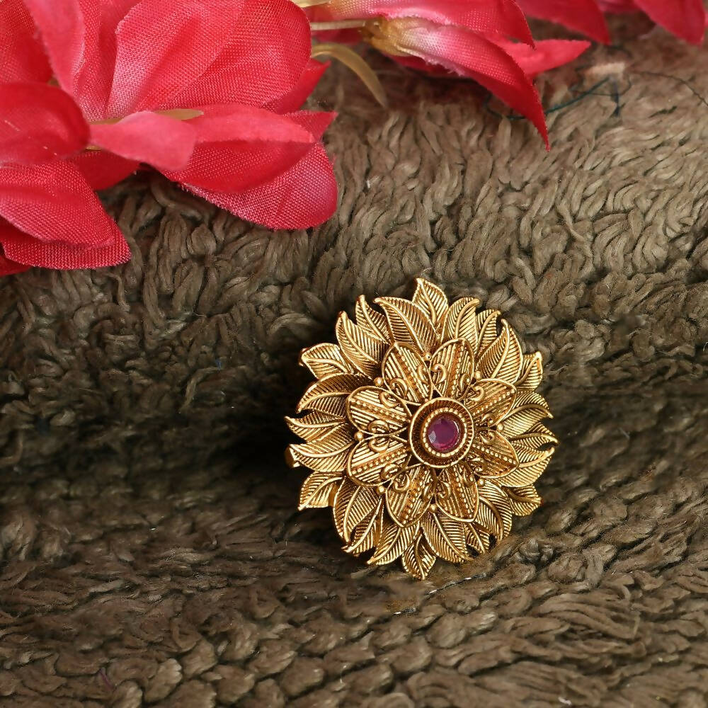Mominos Fashion Joharkamal Gold-Polished Stone Studded Adjustable Finger Ring - Design 12