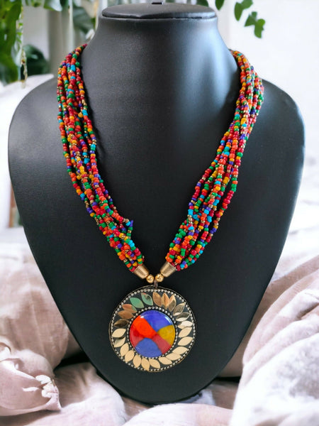 Inhanns Everyday Statement Beaded Pendant Necklace - Multi Colour