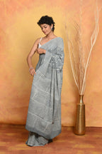 Very Much Indian Handblock Printed Cotton Saree With Natural Dyes - Grey - Distacart