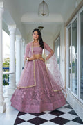 Aastha Fashion Dusty Pink Butterfly Net Tone To Tone Cotton Thread Work And Sequence Work Embroidery Wedding Wear Lehenga Choli