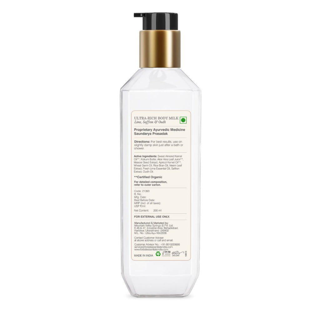 Forest Essentials Ultra-Rich Body Milk Lime Saffron & Oudh - Distacart