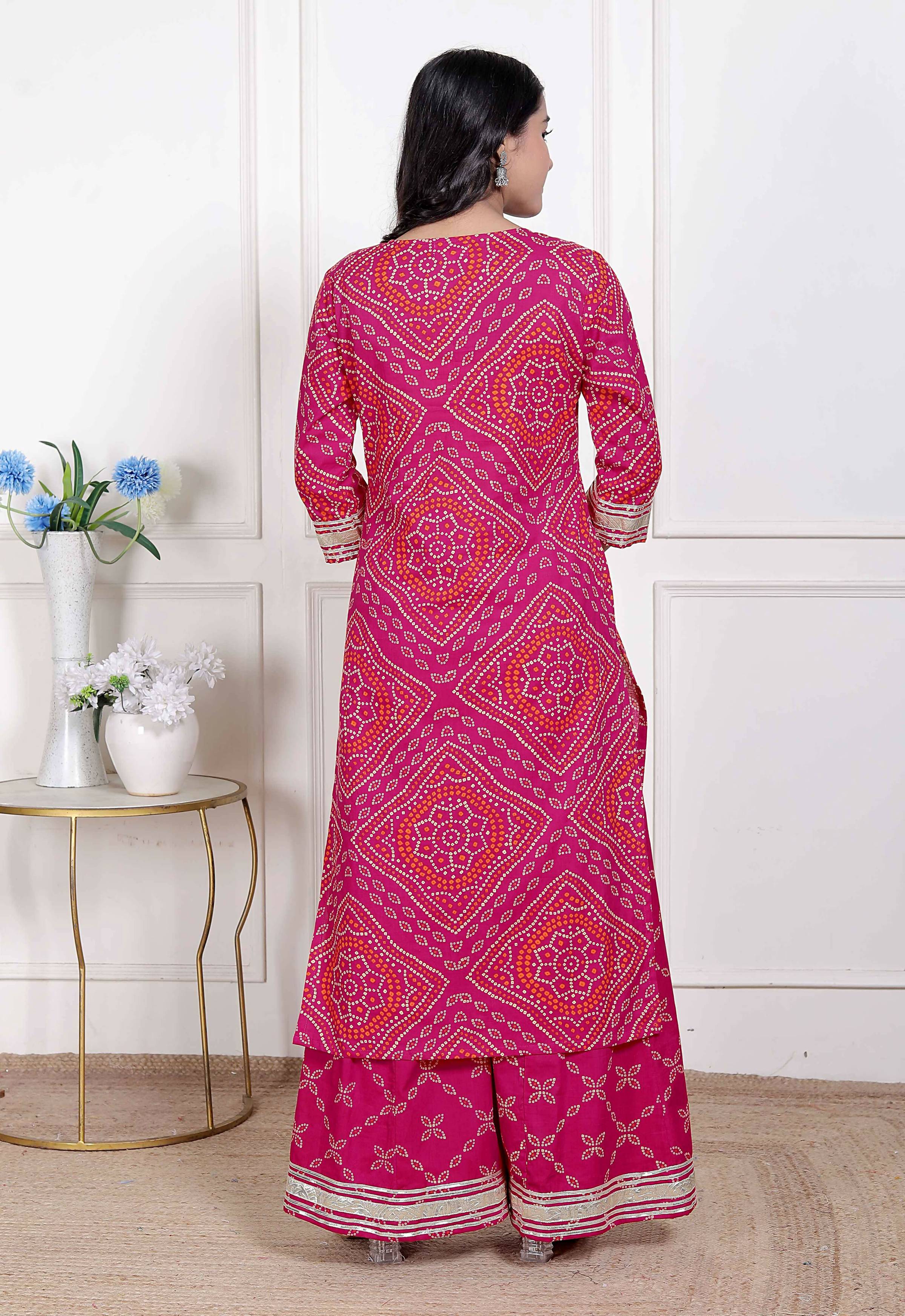 Miravan Women's Embellished Ethnic Cotton Kurta with palazzo