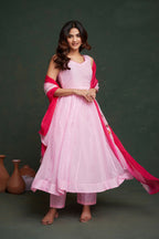 Aayaa Viscose Organza Dyeable Hand Painted Suit - Light Pink