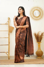 DEIANA'S Beautiful Designer Golden zari Soft Lichi Silk Saree - Maroon