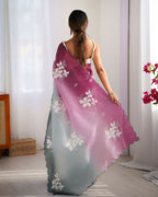 Wine and Green Crunchy Crush Pedding Color Embroidery Work Party Wear Saree - Zuleika