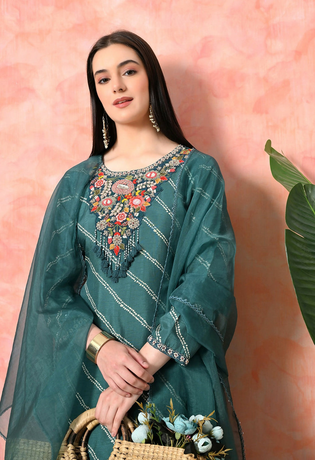 Joban Fashion Green Premium Pure Viscose Print Dola With Handwork Kurta Set