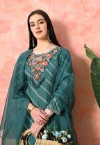 Joban Fashion Green Premium Pure Viscose Print Dola With Handwork Kurta Set