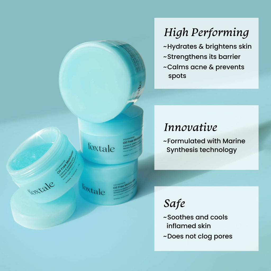Foxtale Oil-Free Gel Moisturizer with Hyaluronic Acid & Niacinamide - Boosts Hydration, Brightens Skin, Soothes Acne