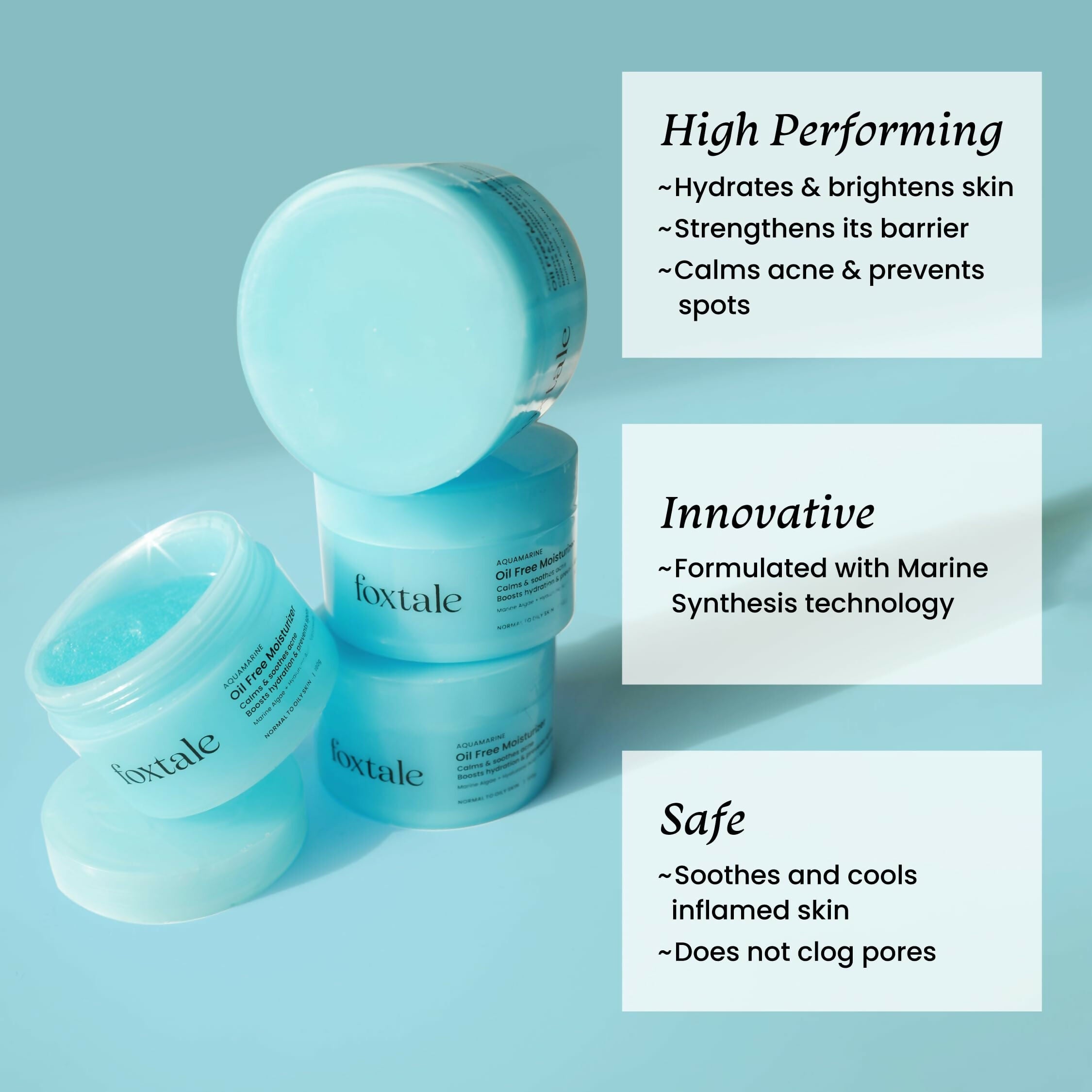 Foxtale Oil-Free Gel Moisturizer with Hyaluronic Acid & Niacinamide - Boosts Hydration, Brightens Skin, Soothes Acne