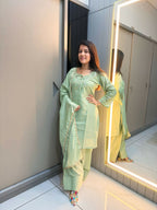Anaita Green Crape Readymade Kurti Set with Beads Sequence Work - Distacart